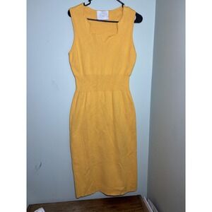 Victor Glemaud Sheath Dress Womens Large Yellow Scalloped Midi Cotton Cashmere